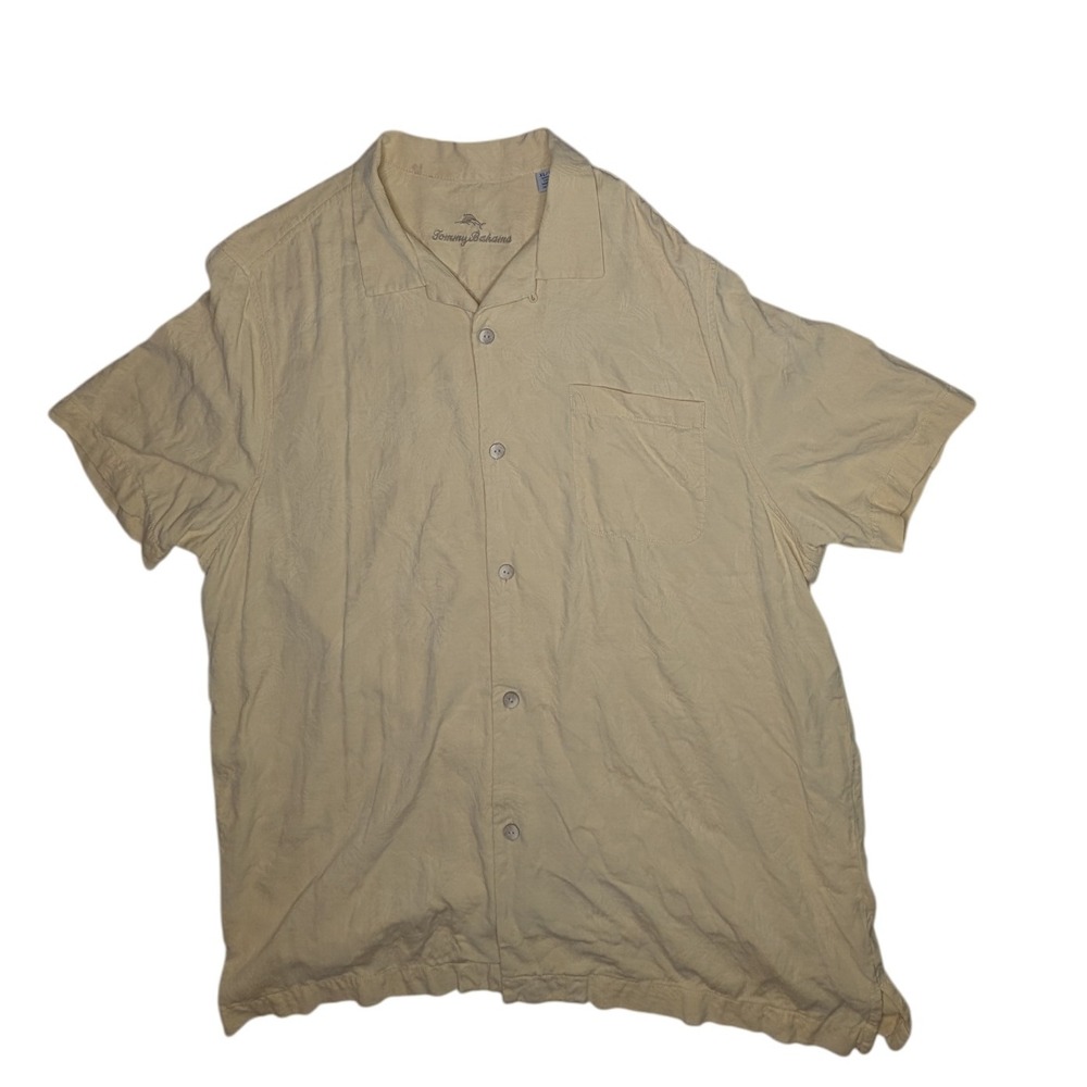 Tommy Bahama‎ Silk Button Down Shirt Mens XL Yellow Short Sleeve Camp